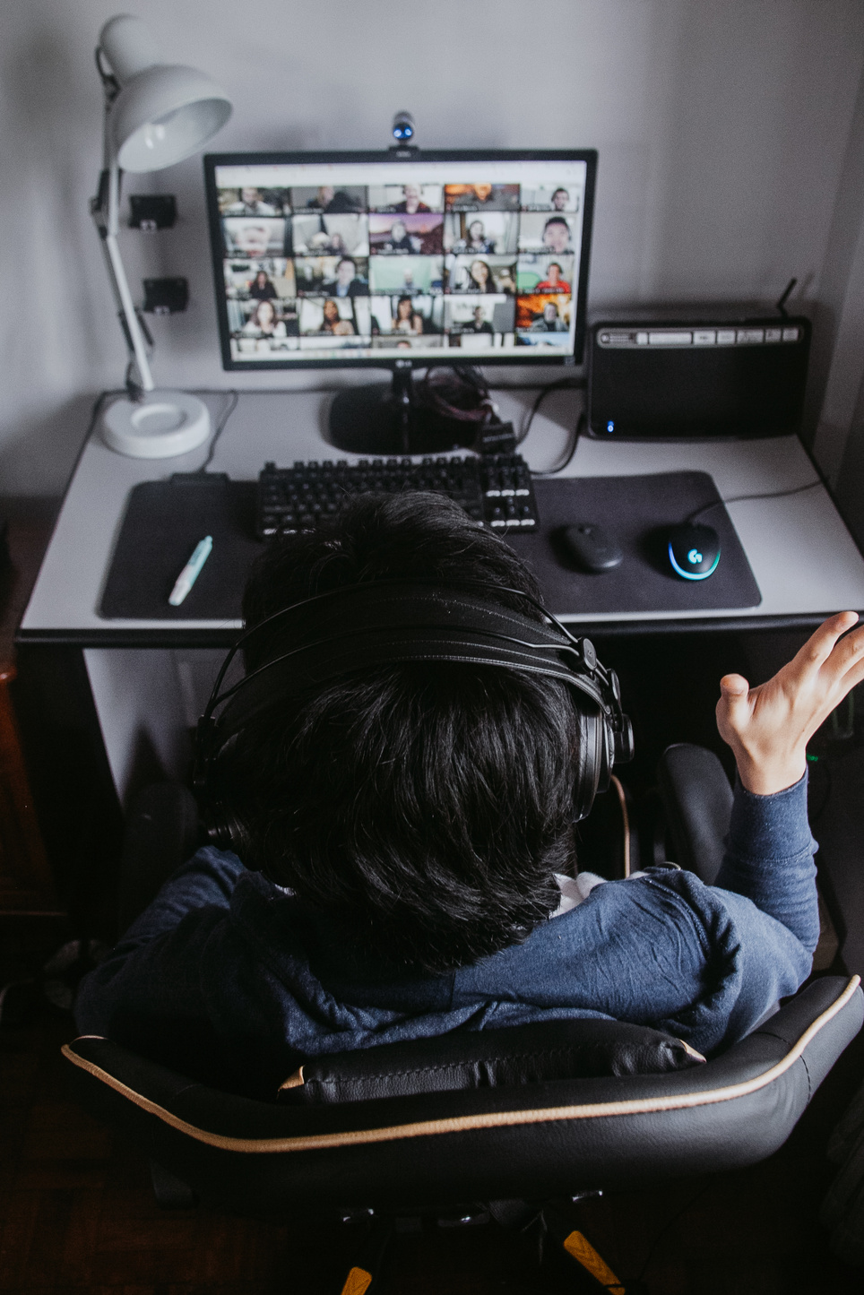 Student Using Computer at Home for Online Class